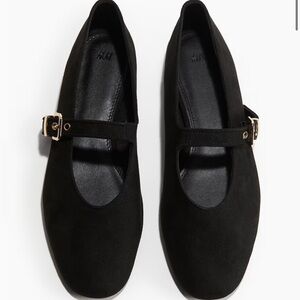 H&M Elegant Black Suede Mary Jane Flats